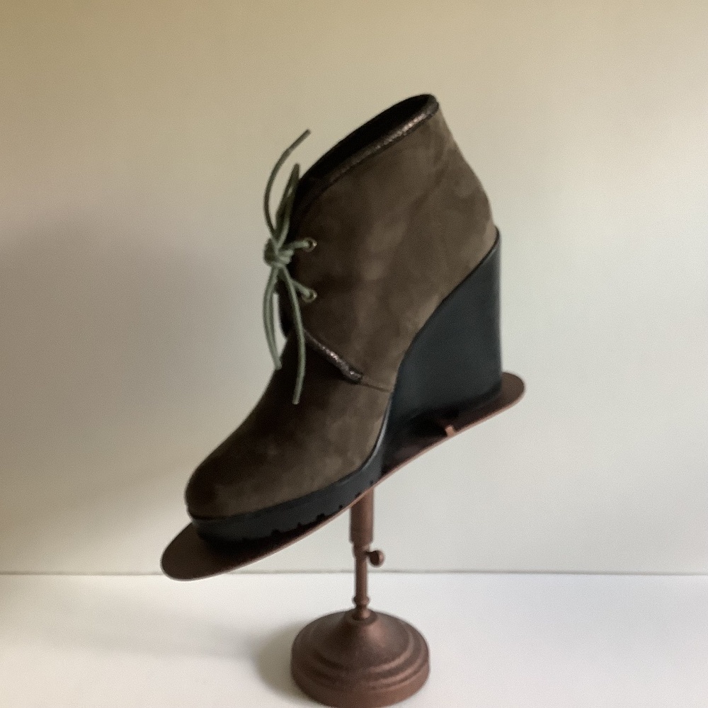 Vanessa Wu for Anthropologie Olive Green Suede Wedge Booties